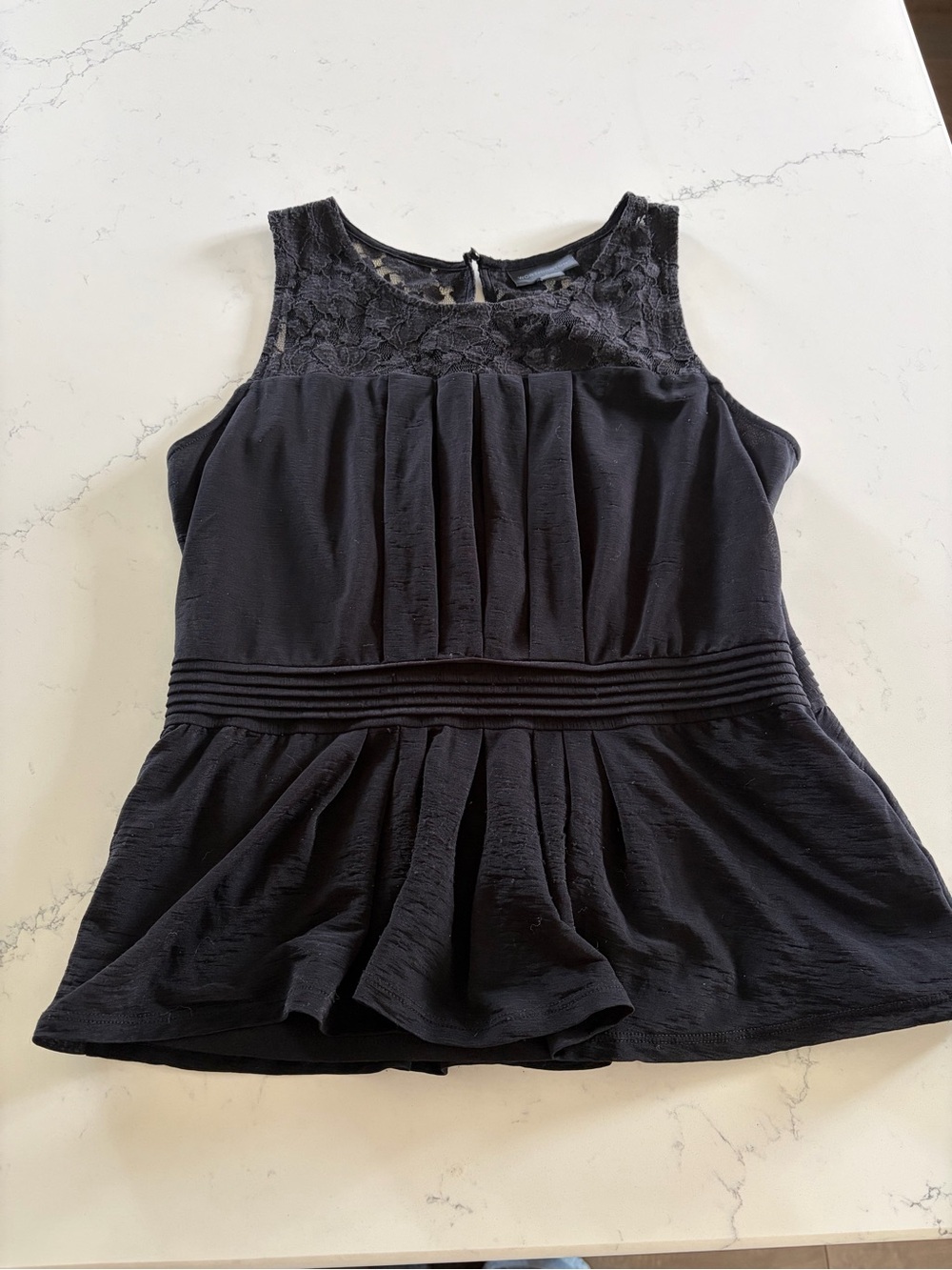 Worthington Black Lace Yoke Pleated Peplum Camisole - Women’s Petite Medium